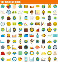 100 business icon set. Flat set of 100 business vector icons for web design