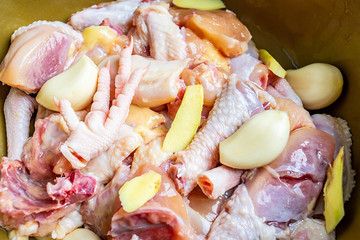 Fresh chicken in the sand