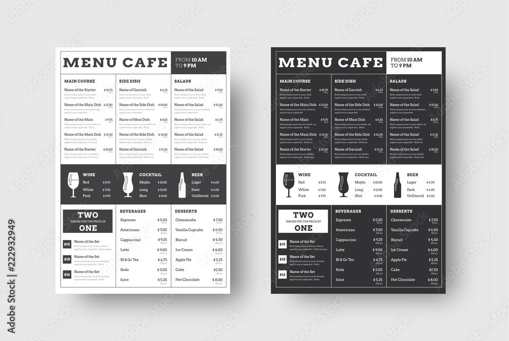Aufkleber Vector template menu for cafes and restaurants with a block of lines.