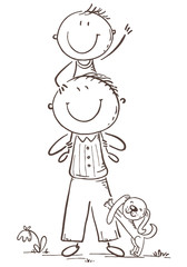 Father and son having fun, vector illustration