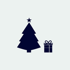 Fototapeta na wymiar christmas tree and gift con, vector illustration. flat icon