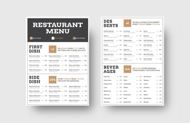 vector menu template for cafes or restaurants with division into blocks for information. - obrazy, fototapety, plakaty