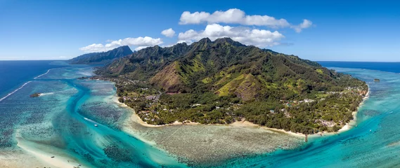 Poster Photo aérienne Vue aérienne du lagon de l& 39 île de Moorea en polynésie française