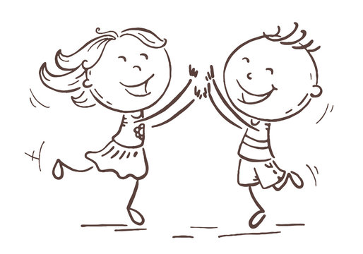 Boy And Girl Jumping With Joy Cartoon Vector Stock Vector Adobe Stock