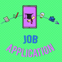 Text sign showing Job Application. Conceptual photo The standard business document serves a number of purposes.