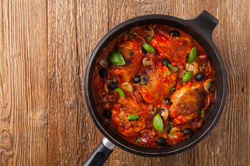 Traditionally made chicken in tomato sauce cacciatore.