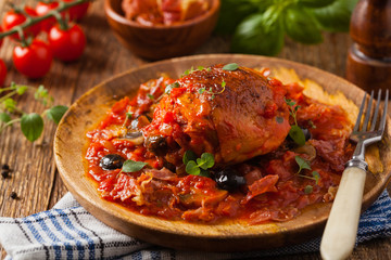 Traditionally made chicken in tomato sauce cacciatore.