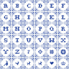 Retro cross stitch vector monogram design vector templates, Vintage elegant alphabet, embroidery letters 