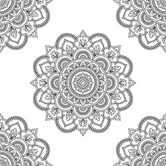Circular pattern in form of mandala for Henna, Mehndi, tattoo, decoration. Seamless decorative ornament in ethnic oriental style. Coloring book page.