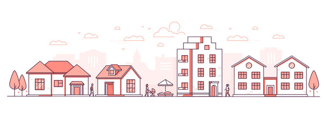 City life - modern thin line design style vector illustration