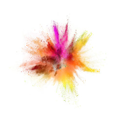 Colored powder explosion isolated on white background.