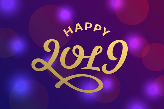 Happy new year 2019 lettering greeting card design