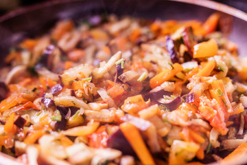 Vegetables in the pan. Vegetable stew.