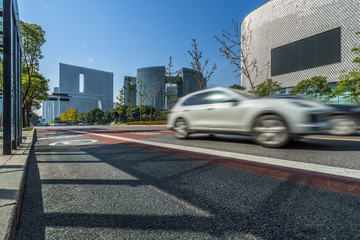 Blurred traffic in the downtown district, hangzhou china