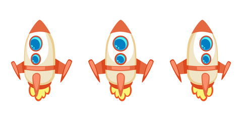 Illustration of cartoon flying spaceship for a game with animation frames