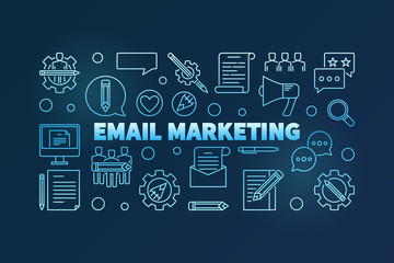 Email Marketing vector blue thin line horizontal illustration
