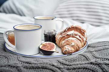 Tray with two cups of coffee