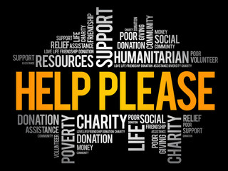 Help please word cloud collage, concept background