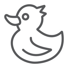 Rubber duck line icon, toy and bath, animal sign, vector graphics, a linear pattern on a white background.