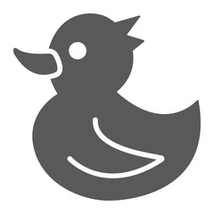 Rubber duck glyph icon, toy and bath, animal sign, vector graphics, a solid pattern on a white background.