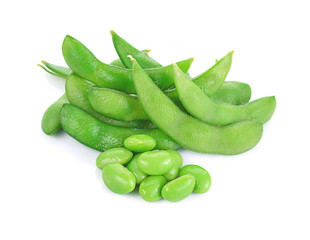 Green soybeans isolated on white background.