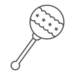 Rattle thin line icon, baby and ball, toy sign, vector graphics, a linear pattern on a white background.