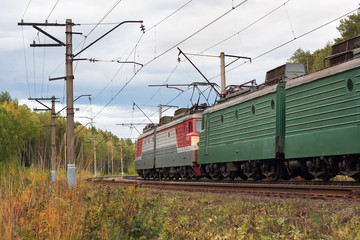 Obraz premium electric locomotive on the railway track