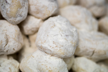 Fototapeta na wymiar Traditional Iraqian and persian balls of white nougat for sale at city market
