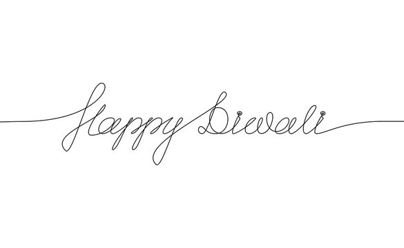 HAPPY DIWALI Handwritten Inscription. Hand Drawn Lettering. Alligraphy. One Line Drawing Of Phrase. Vector Illustration