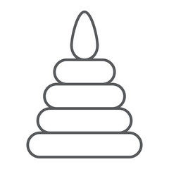 Toy pyramid thin line icon, child and play, tower sign, vector graphics, a linear pattern on a white background.