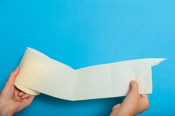 White paper toilet sanitary paper. Bathroom sanitary concept. Copy space for space.