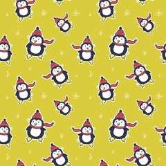 Seamless pattern with hand drawn penguin. Vector illustration.