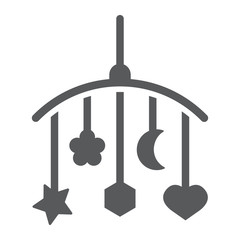 Hanging toys glyph icon, child and bed, crib sign, vector graphics, a solid pattern on a white background.