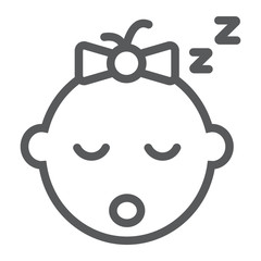 Baby girl sleep line icon, child and face, girl sign, vector graphics, a linear pattern on a white background.