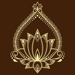 Mehndi Lotus flower pattern for Henna drawing and tattoo. Decoration mandala in ethnic oriental, Indian style.