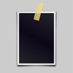 Vintage realistic photo frame sticked with adhesive tape. Template photo design. Vector illustration.