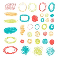 Vector set of hand drawn black scribble circles and other ellements.