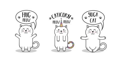 Vector set of cute cats. Funny cartoon animals. Print for t-shirt