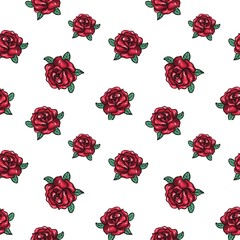 Seamless floral pattern with hand drawn roses. Retro style. Vector illustration.