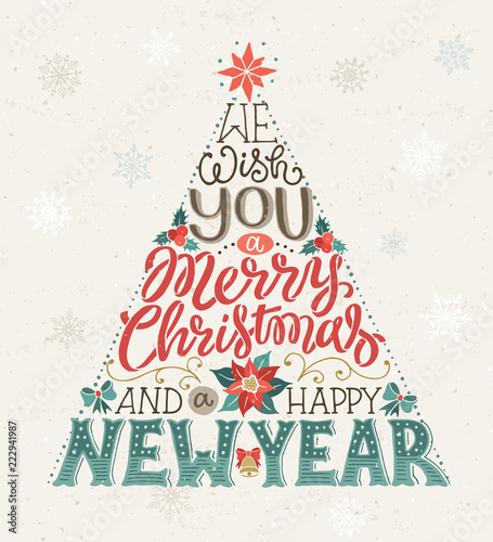 Christmas merry tree wish svg happy monogram cutting silhouette trees word clipart 458s claus santa thehungryjpeg "Hand drawn Christmas tree lettering. We wish you a Merry Christmas and a happy New Year