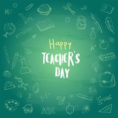 Happy teacher's day. Vector postcard with hand drawm elemets.