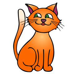Red sly cat isolated on white background. Vector illustration.
