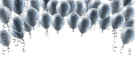 A silver party balloons isolated header background
