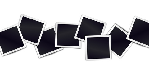 Composition of realistic black photo frames on light background. Mockups for design. Vector illustration. - 222942389