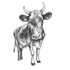 cow - domestic animal, farm hand drawn vector illustration sketch