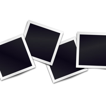 Composition of realistic black photo frames on light background. Mockups for design. Vector illustration.