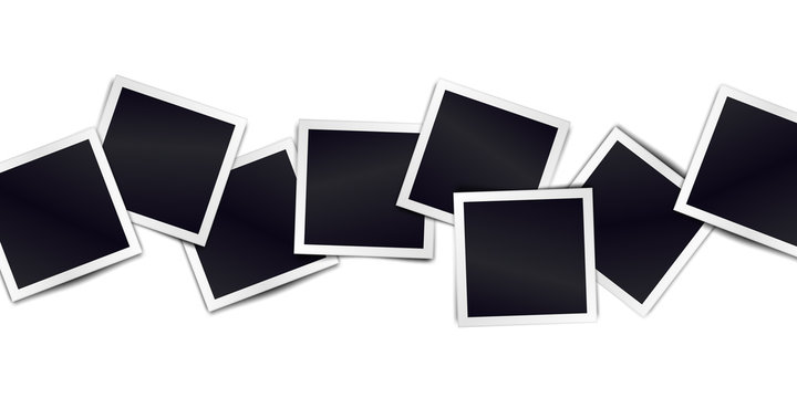 Composition of realistic black photo frames on light background. Mockups for design. Vector illustration.