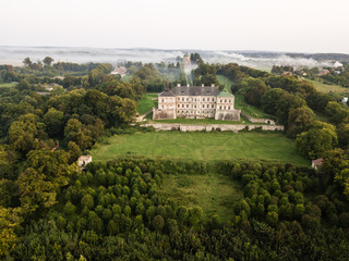 Fototapeta na wymiar Aerial top view to palace castle in Pidhirci