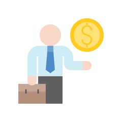 businessman carry briefcase and gold coin, investor icon, bank and financial related icon set