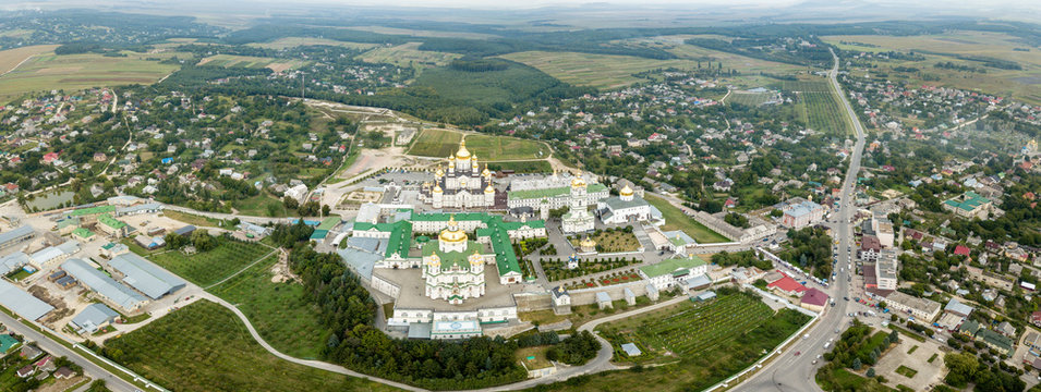Aerial view to Dormition Pochayiv Lavra in Ukraine